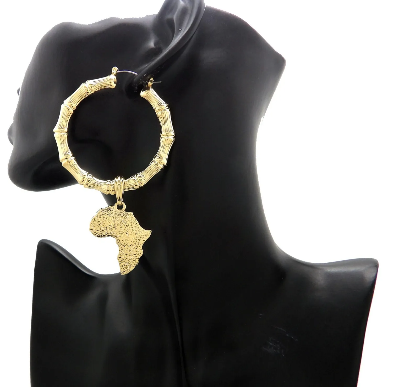 Authentic New Egyptian Africa Dangling Pincatch Bamboo Earrings Gold Plated