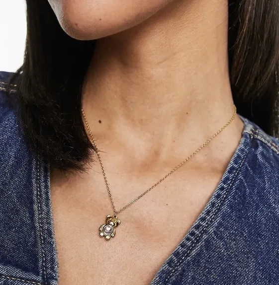 Authentic NWT Petit Moments Courage Gold Plated Teddy Bear Pendant Necklace