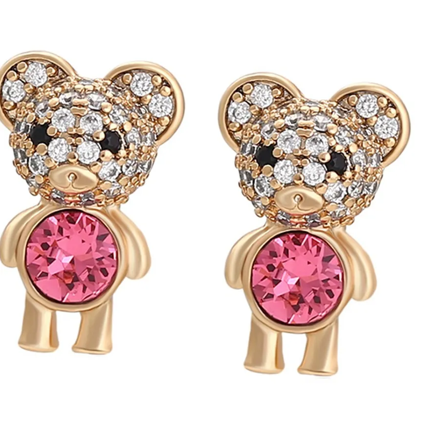 Authentic Radiant Ursine Whispers: 18K Gold Plated Pink Tummy Bear Studs
