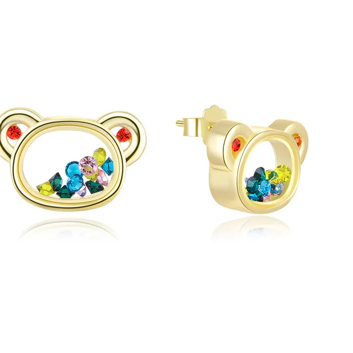 Authentic Floating CZ Bear Earrings, Necklace, or Set Gold Plated Sterling Silver Ginge...
