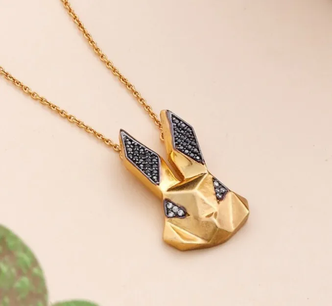 Authentic 14k Gold Plated 925 Sterling Silver Jungle Whimsy Rabbit Pendant Womens Jewelry