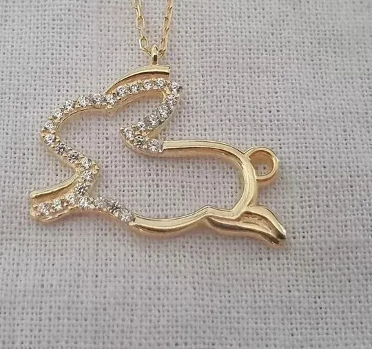 Authentic Real Moissanite 1Ct Round Cut Rabbit Shape Pendant 14K Yellow Gold Plated
