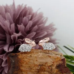Authentic Rabbit Bunny Stud Earrings Real Moissanite 14K Rose Gold Plated Sterling Silver