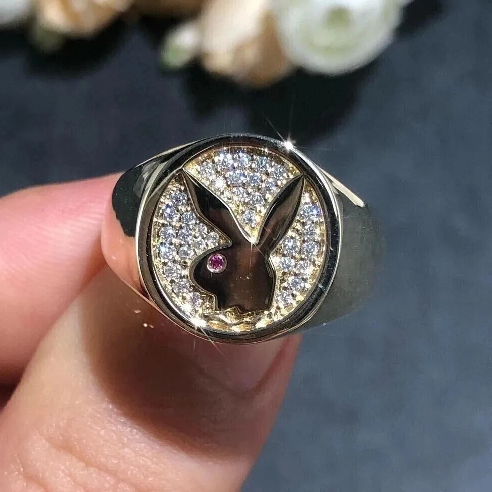 Authentic The Golden Hare: 2Ct Moissanite Play Boy Talisman Ring in 14K Yellow Gold