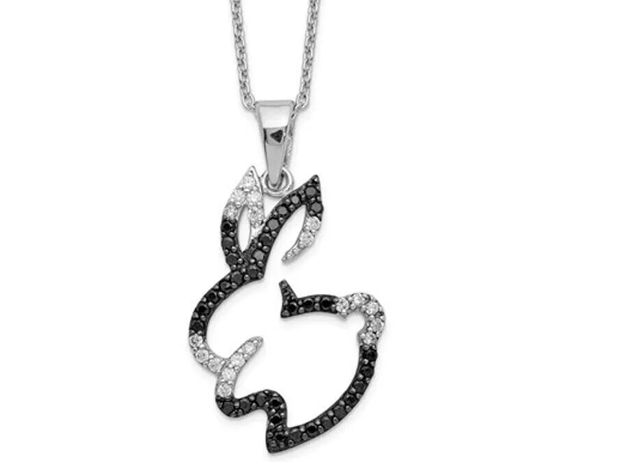 Authentic Whispering Moonlight: Rabbit's Gentle Guidance - Simulated Diamond Women's 14K White Gold Plated Pendant