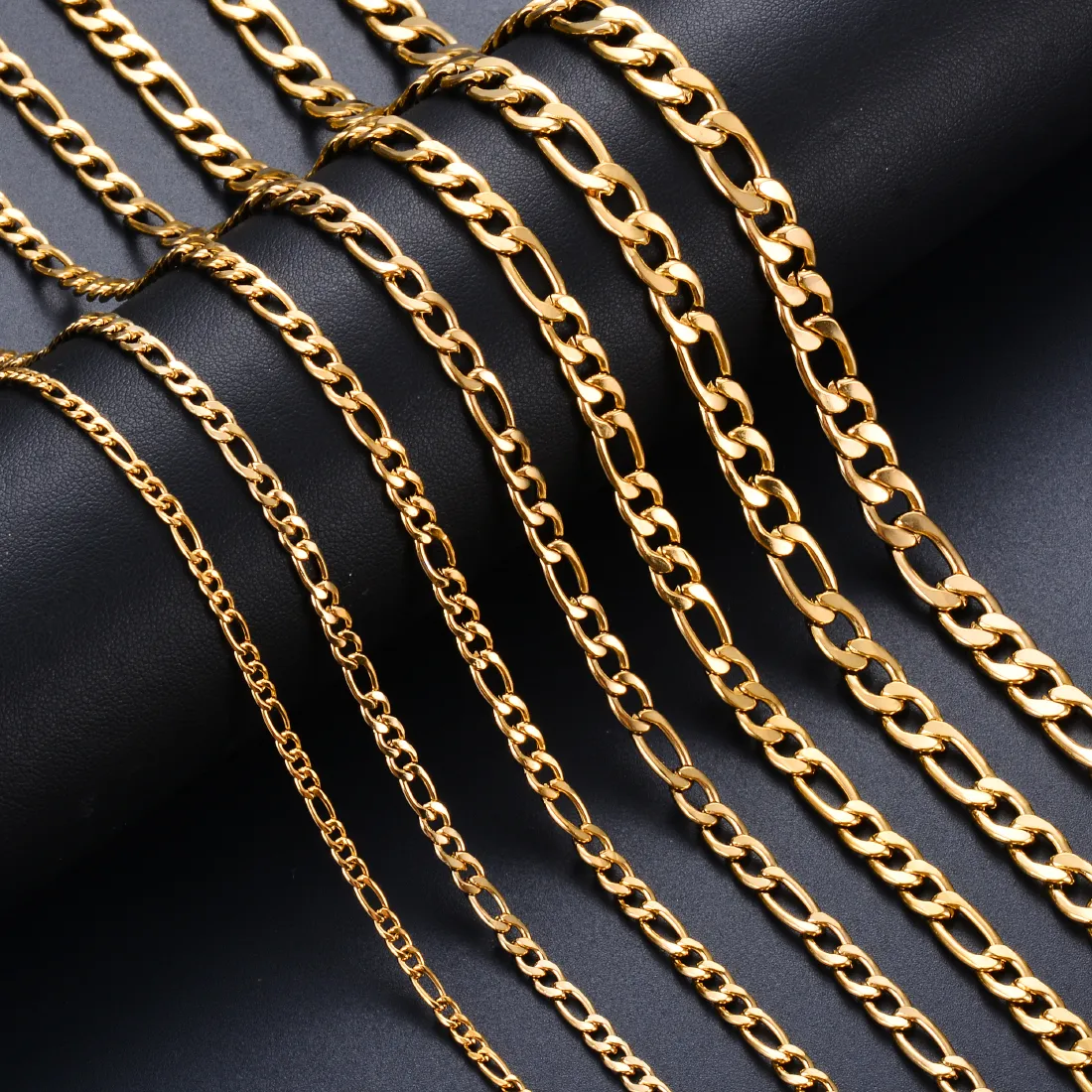 Authentic 1PCS Width 3MM-7.5MM Figaro Link Chain Necklace for Women Men 8-40 Inch