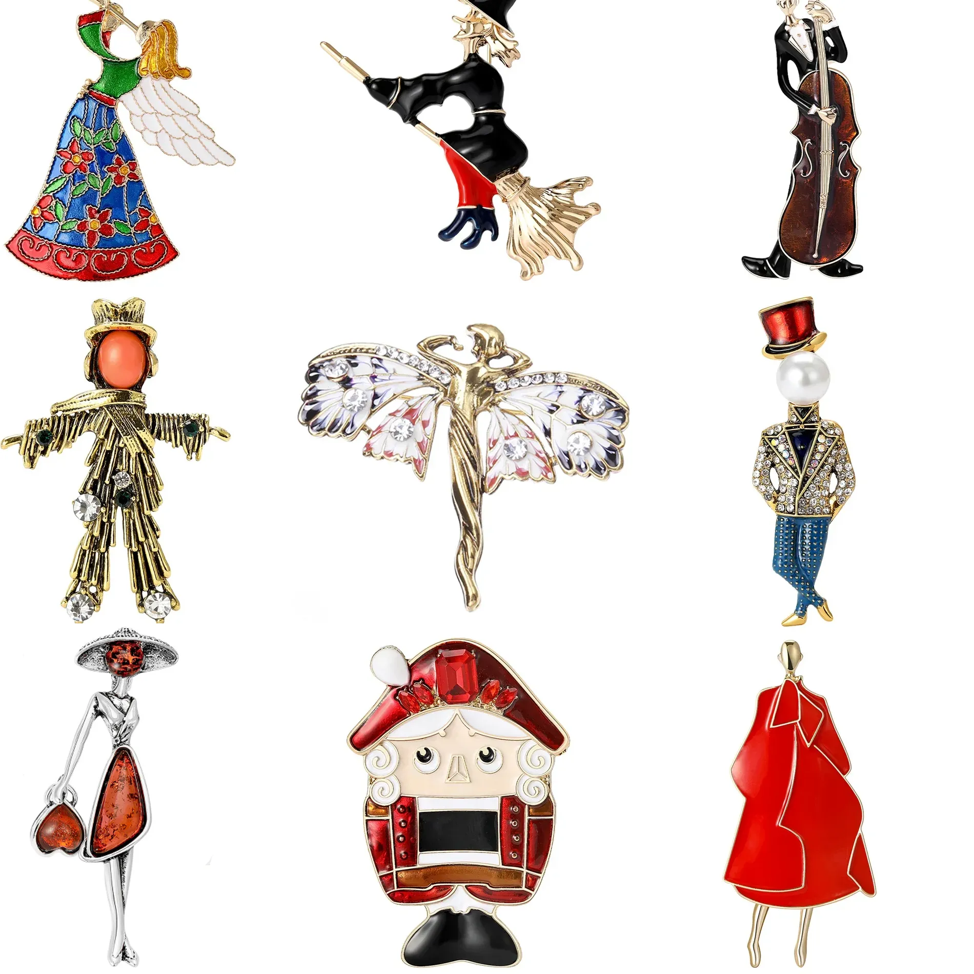 Authentic Enamel Angel Brooches for Women Unisex Rhinestone Butterfly Pins Elf Badge Office Party Friend Gifts Jewelry Accessories