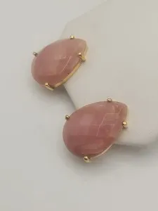 Authentic Henri Bendel Natural Guaua Quartz Gemstone Rose Clip On Earrings Gold Plated 1"