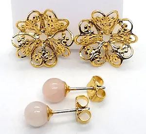 Authentic Whispers of the Heart Rose Quartz Golden Studs