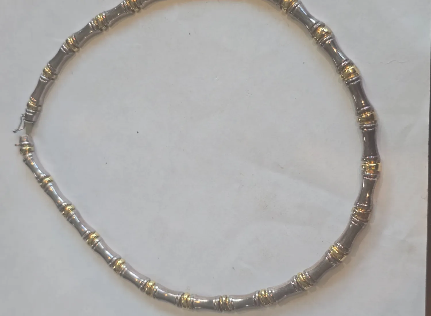 Authentic Milor 2 Tone 925 Sterling Silver Gold plated Bamboo Link Choker Necklace 17"