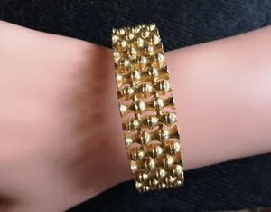 Authentic Rare Vintage Gold-Plated Cuff Bracelet Bamboo Texture Panel High End