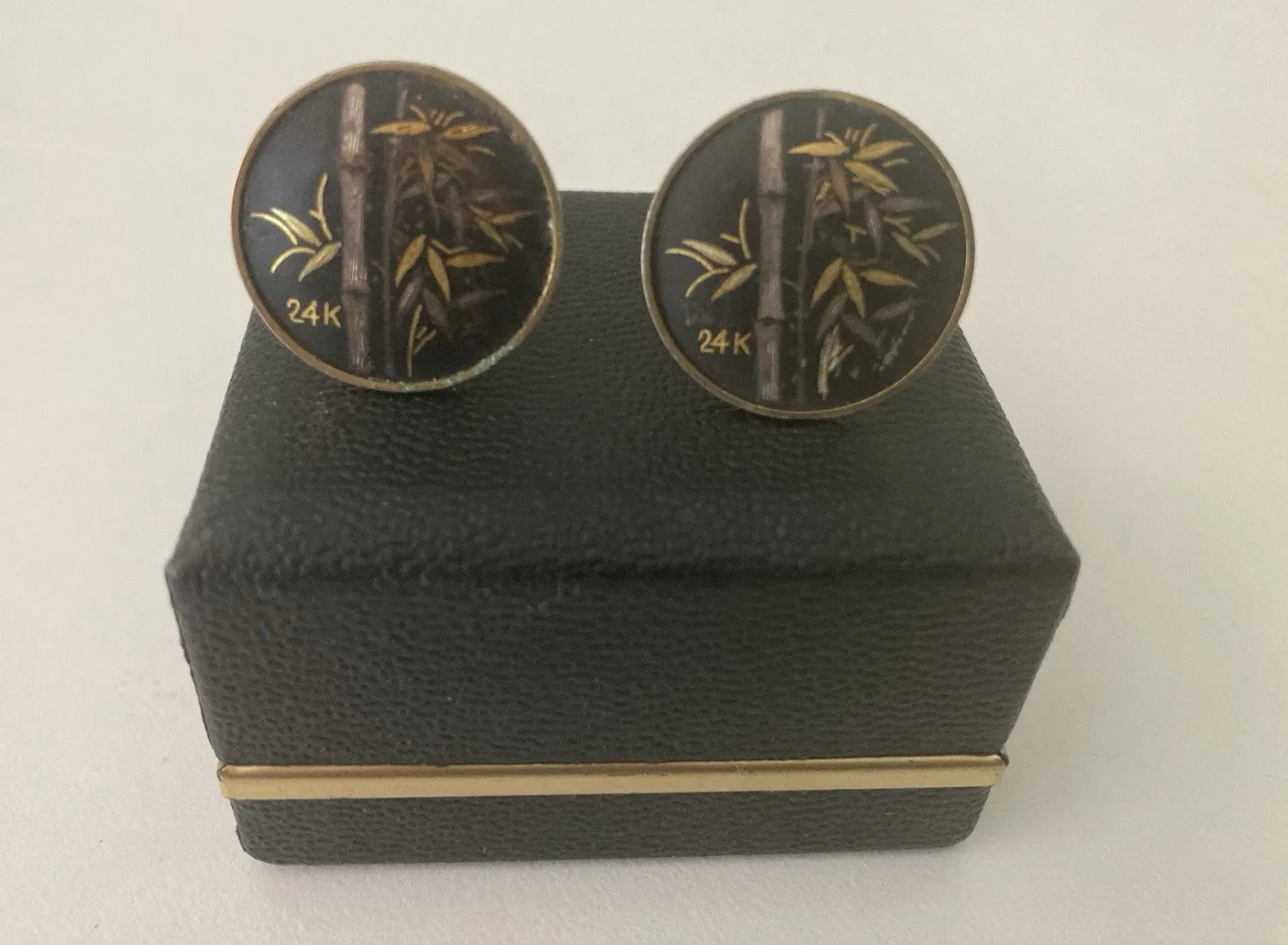 Authentic Vintage Damascene Bamboo Cufflinks in Radiant 24k Gold Plate