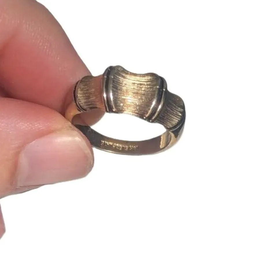 Authentic Chunky Ring 18K Gold Plated 50's 60's MCM Vintage Boho Asian Bamboo Estate 6.5