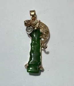 Authentic Celestial Bamboo Of Eternal Fortune Grade A Imperial Green Jadeite In Gold- Kissed Silver