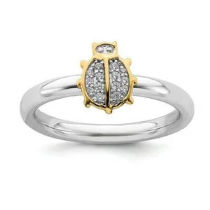 Authentic The Ladybug's Fortune - A Diamond-Studded Sterling Silver Stackable Ring