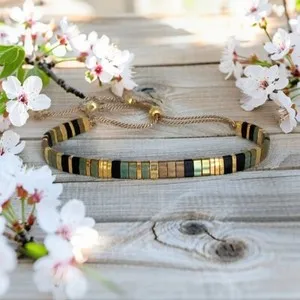 Authentic Handmade Miyuki Tila 14k Gold Plated Boho Reiki Adjustable Women's Bracelet