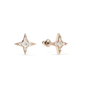 Authentic Petite Compass Star Stud Earrings Clear Crystals Rose Gold Plated