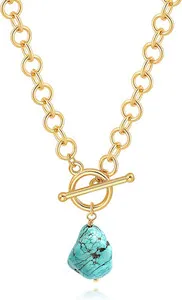 Authentic 18K Gold Plated Chain Link Necklace for Women, Baroque Pearl/Compass Pendant Nec