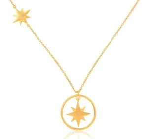 Authentic Brass Compass Pendent Necklace 18k Yellow Gold Plated 18" Chain Fancy Necklace