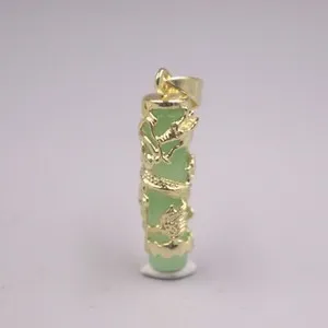 Authentic Green Jade Pendant For Women Jade Jewelry 18K gold plated Dragon Pillar Pendant