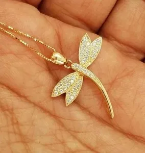 Authentic Golden Dragonfly Moissanite Pendant – 0.80ct Radiant Glow