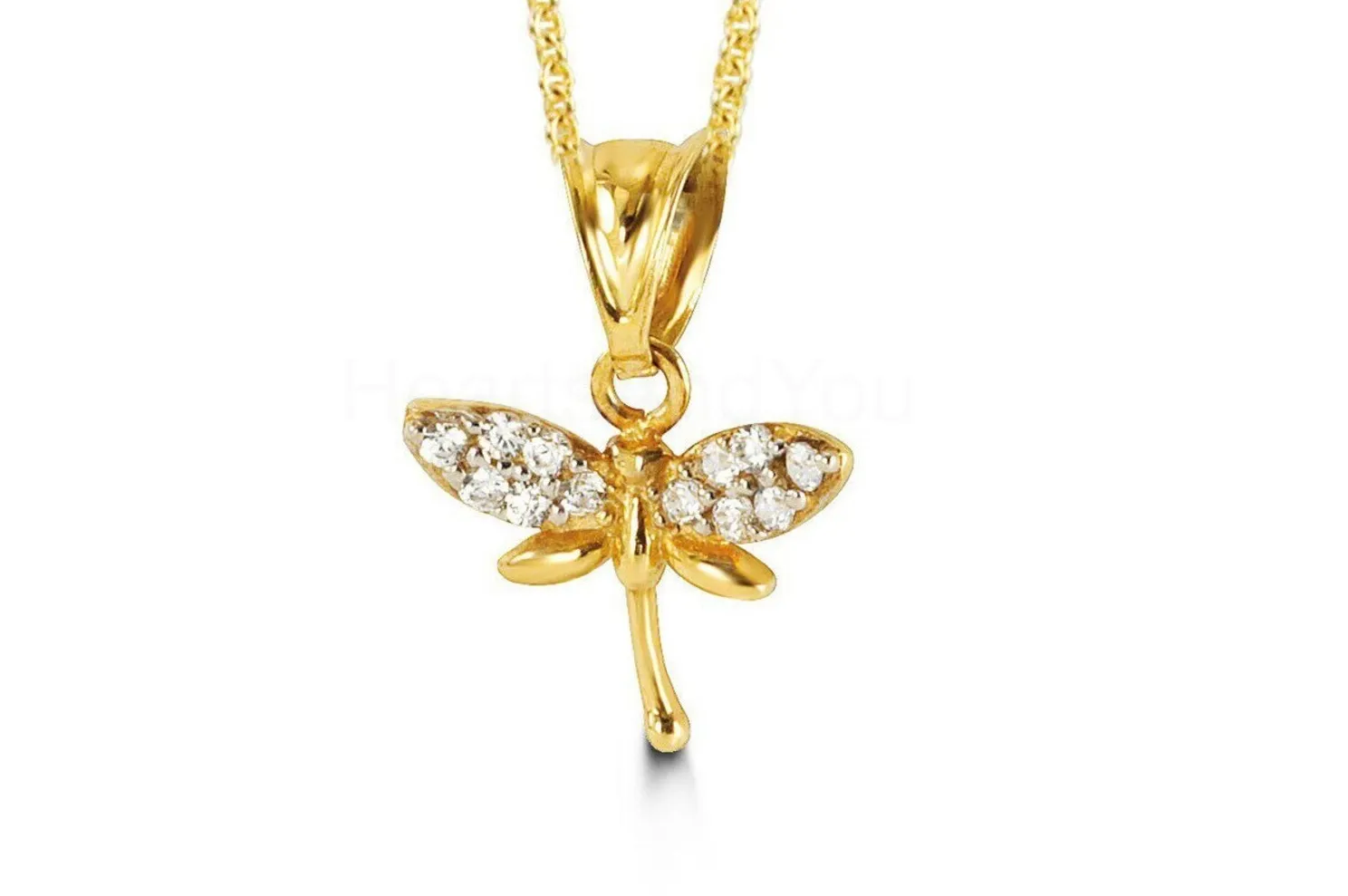 Authentic Celestial Dragonfly: 0.12ct Moissanite Pendant, 14k Gold Plated