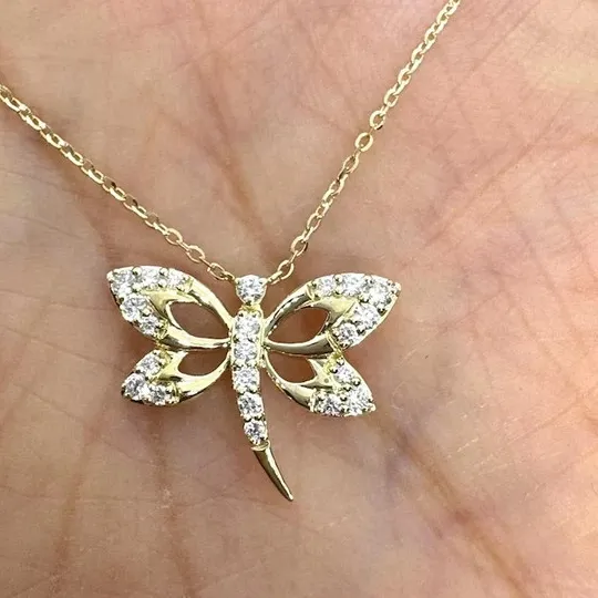 Celestial Dragonfly Transformation Amulet - Radiant Moissanite Gold-Plated Totem