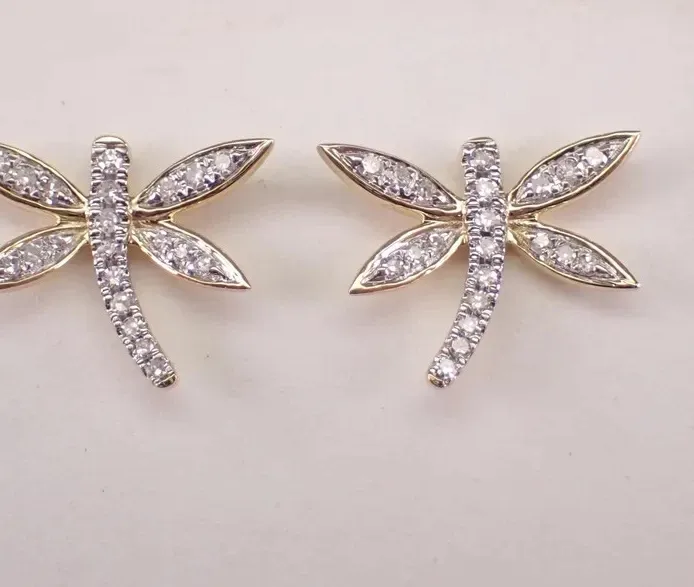 Authentic Wings of Illumination Moissanite Dragonfly Studs in Radiant Gold
