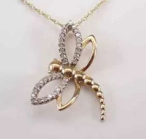 Authentic 1.30 Ct Round Cut Real Moissanite Dragonfly Women Pendant 14K Yellow Gold Plated