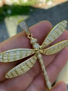 Authentic 14K Yellow Gold Plated 2.20Ct Round Cut Real Moissanite Dragonfly Pendant