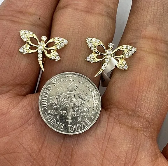 Authentic Ethereal Dragonfly Radiance Studs – 2Ct Moissanite & 14K Gold‑Plated Transformation Amulets
