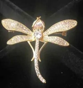 Authentic 2Ct Round Cut Real Moissanite Dragonfly Charm Brooch Pin 14K Yellow Gold Plated