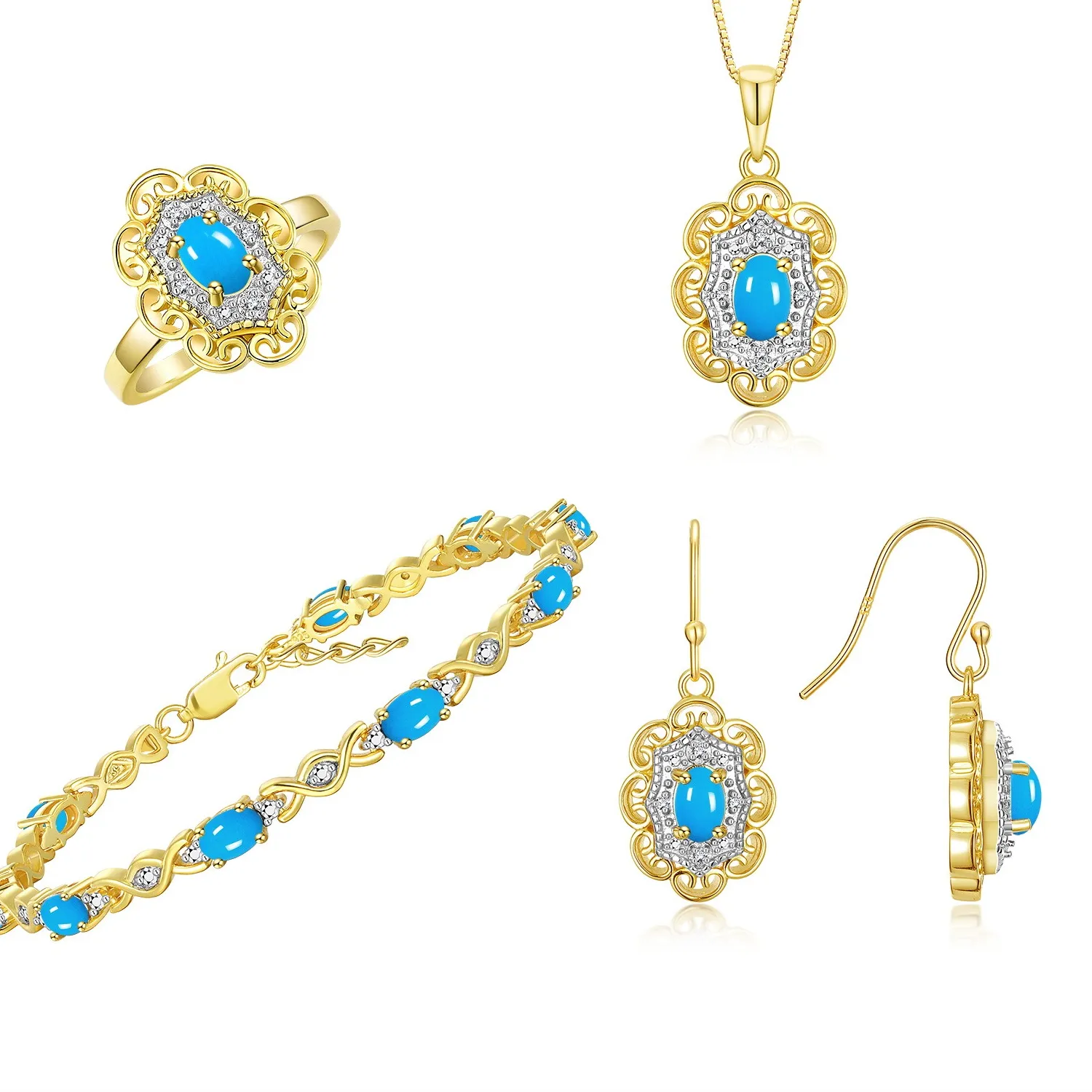 Authentic Radiant Blossom Halo Talisman in Gold-Plated Silver with Turquoise and Diamond