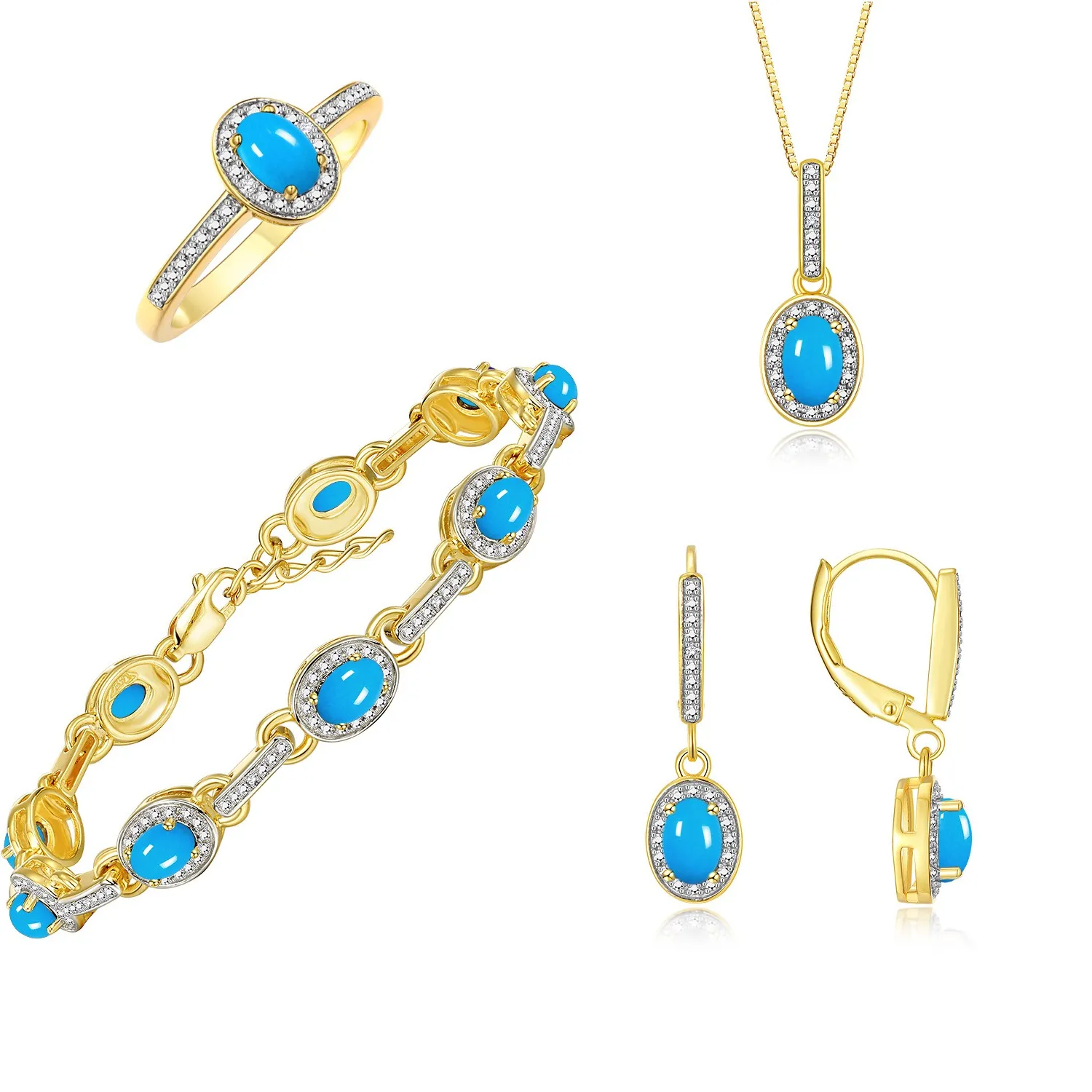 Authentic RYLOS 14K Yellow Gold Plated Princess Diana-Inspired Matching Jewelry Set