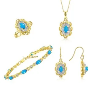 Authentic RYLOS Floral Design Matching Jewelry Set: Yellow Gold Plated Silver all 4 Items