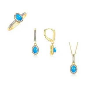 Authentic Empowered Elegance - Yellow Gold Plated Turquoise & Diamond Matching Set