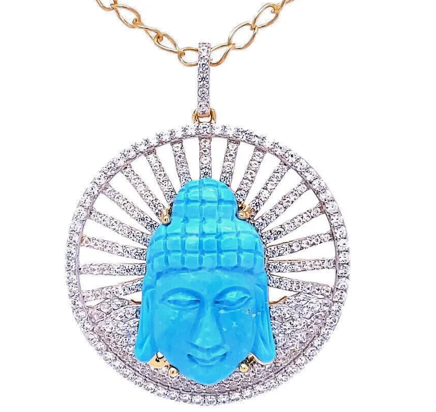 Authentic Buddha's Celestial Guidance: Large Blue Turquoise Buddha Necklace