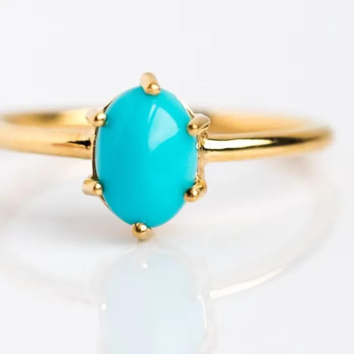 Authentic Lab Growne Beautiful Turquoise Ring 18k Yellow Gold Plated 925 Sterling Silver.