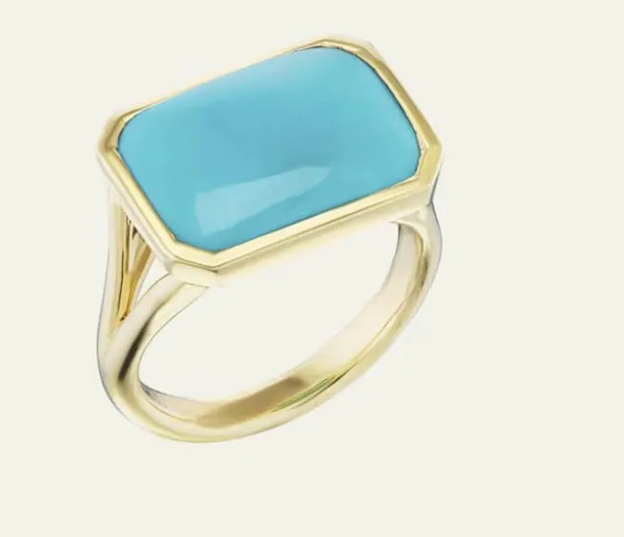 Authentic Lab Growne Turquoise Ring for Her, 18k Yellow Gold Plated 925 Sterling Silver