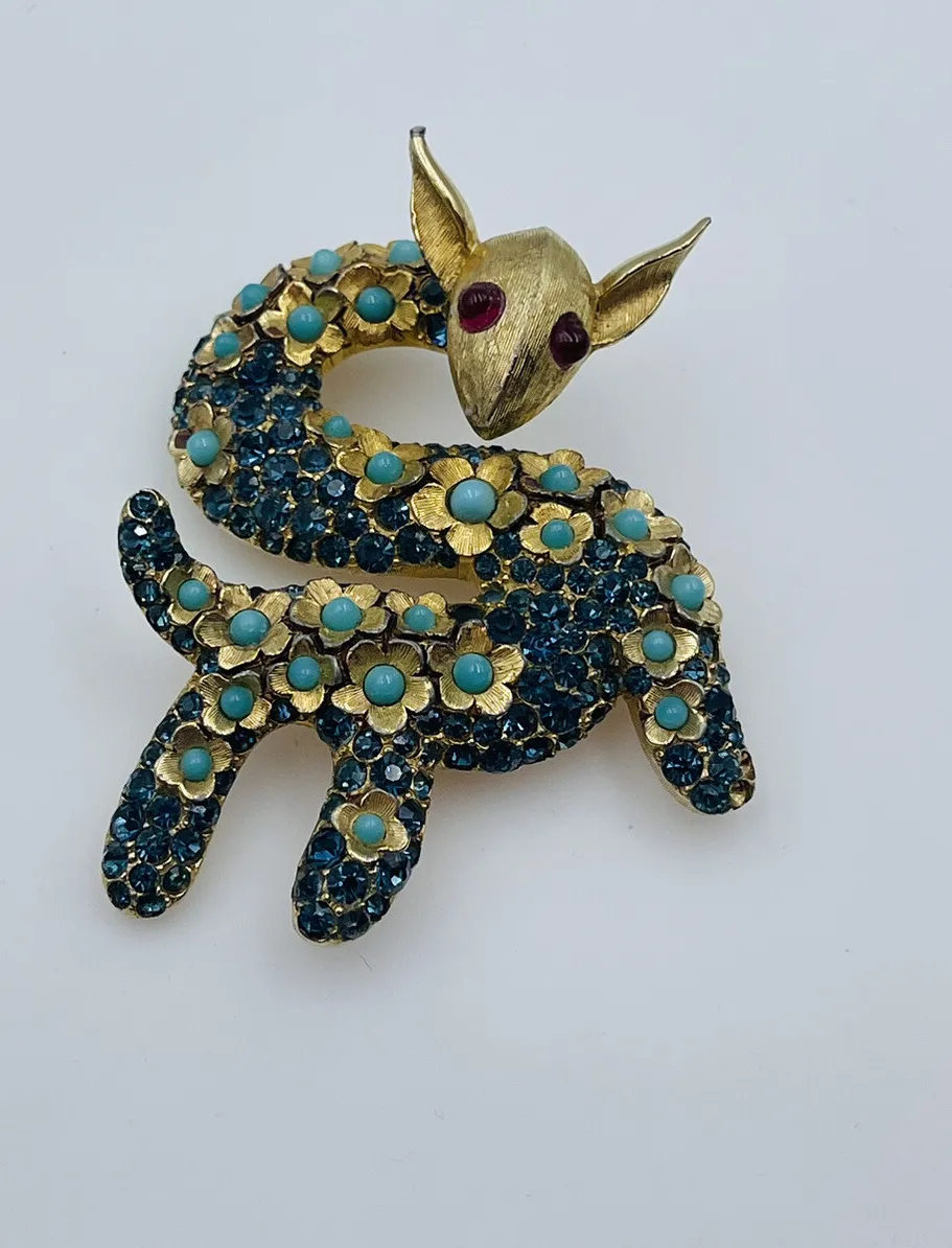 Authentic The Azure Bloom Anomaly - Boucher Vintage Gold Plated Turquoise Crystal Monster Petal Talisman