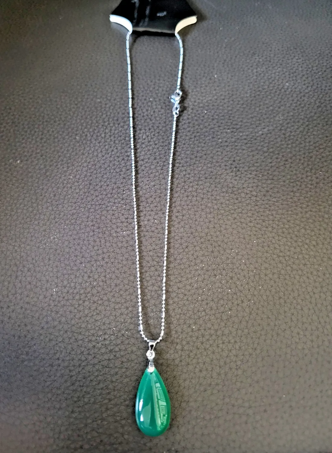Authentic Jade Pendant with 18K White Gold Plated Chain Necklace. Marked CM. New unworn