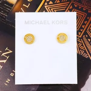 Authentic Clearance!! NWT Michael Kors Pave Round Logo Stud Earrings MKJ3351 Gold Plated