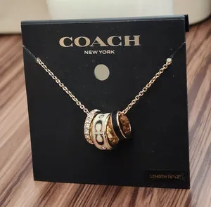 Authentic Coach Gold Plated Enamel Logo Charm Pendant Necklace Cable Chain 16-18"