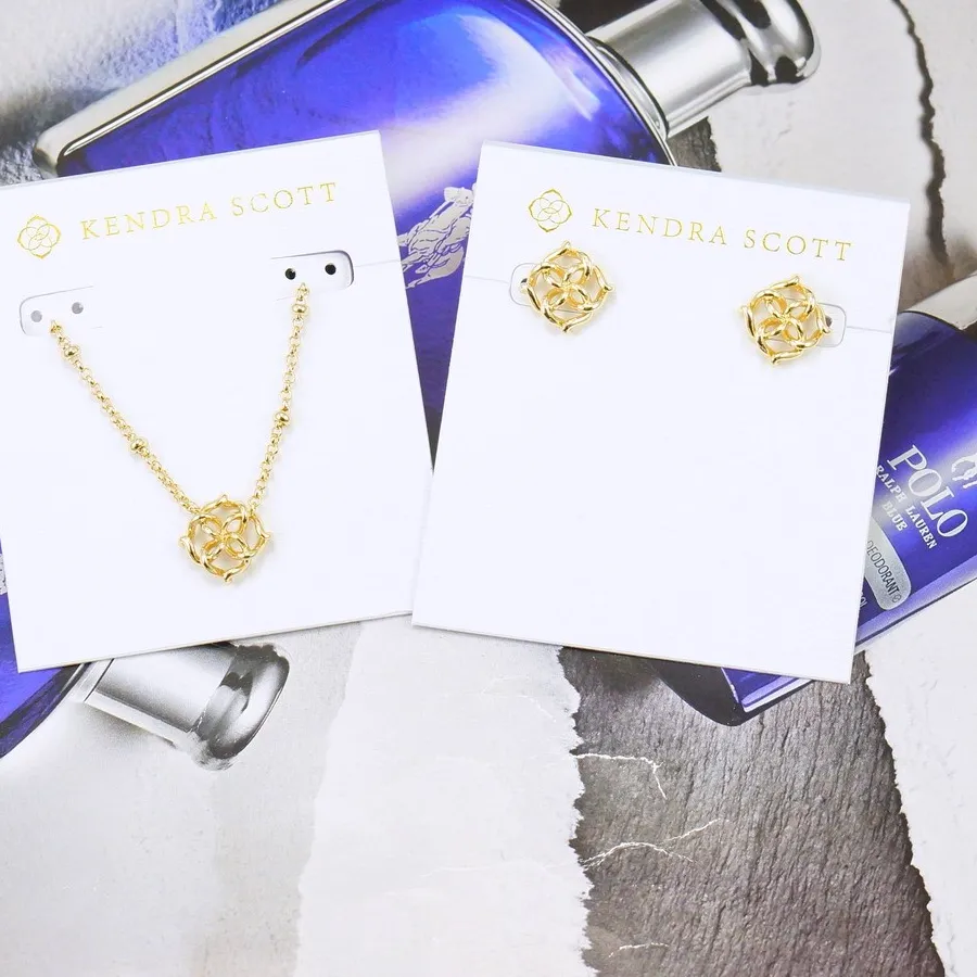 Authentic CLEARANCE! NWOT Kendra Scott Kelly Logo Necklace Earrings SET Gold Plated