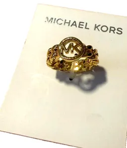 Authentic Michael Kors Ring MK Logo Curb Chain Link Band NWT 9 Yellow Gold Plated