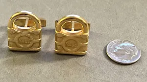 Authentic Vintage YALE Logo Padlock Design Gold Plated Cufflinks EUC