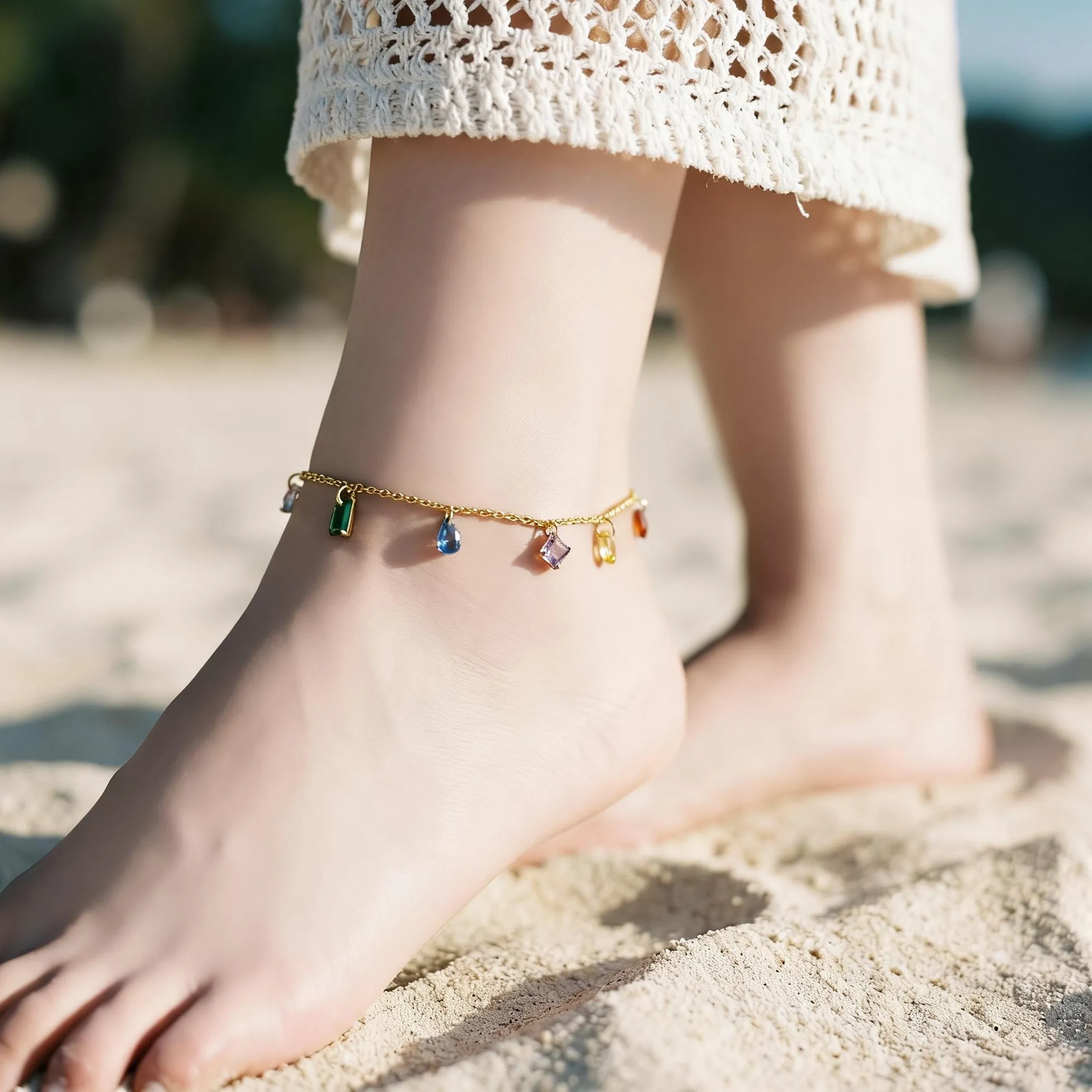 Authentic Aurora Zircon Anklet A Golden Talisman Of Summer Radiance And Energetic Flow