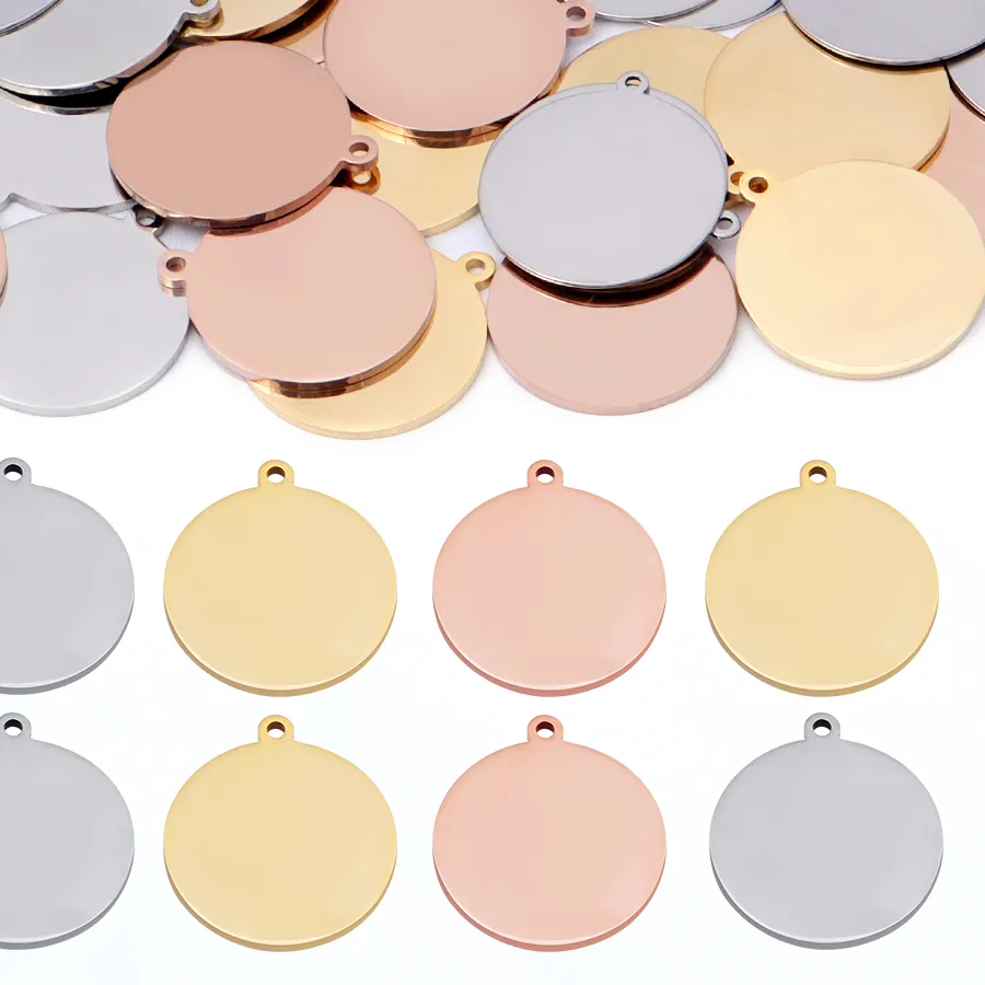 Authentic SAUVOO Round Stainless Steel Gold Blank Disc Charms Pendant Tags For Logo Hanging Dog Tag Jewelry Finding Accessories Wholesales