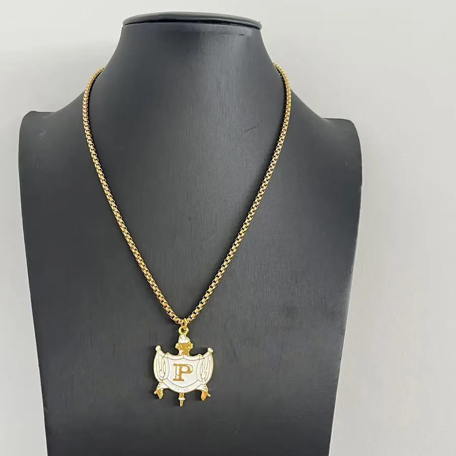 Authentic PHILO Greek Logo Gold Shield Charm Pendant Necklace