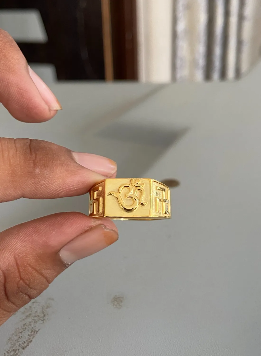 Authentic Om Symbol Ring 925 Sterling Silver Gold Plated Hindu Spiritual Swastik Band